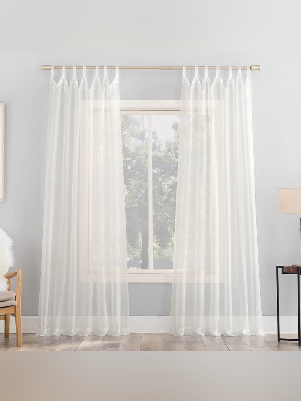 No. 918 Emily Sheer Voile Tab Top Curtain Panel, 59" x 84", Eggshell